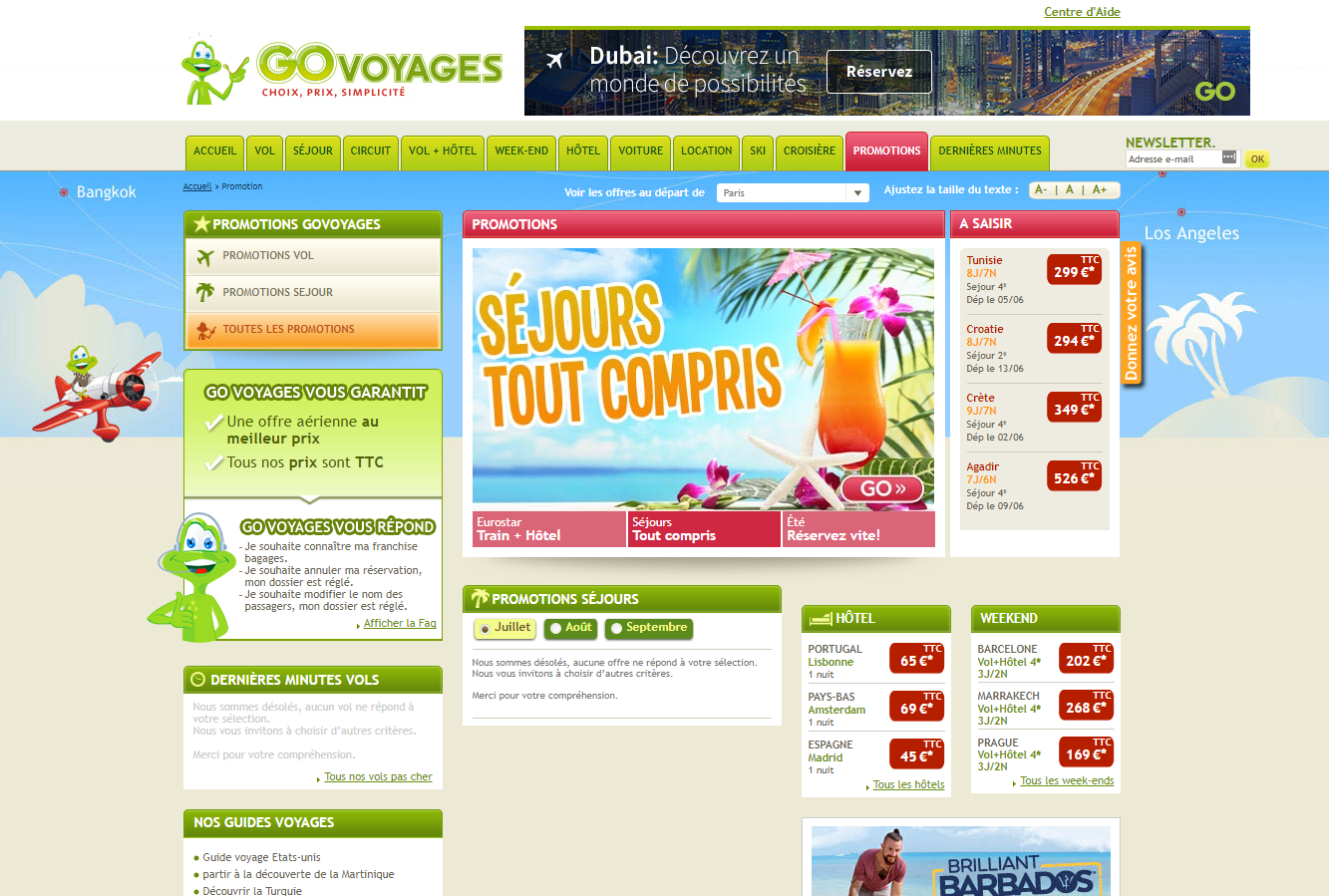 La page spéciale bons plans pour tous les voyageurs avec GO Voyages